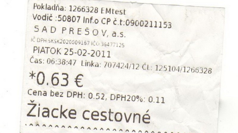 Oskenovaný cestovný lístok